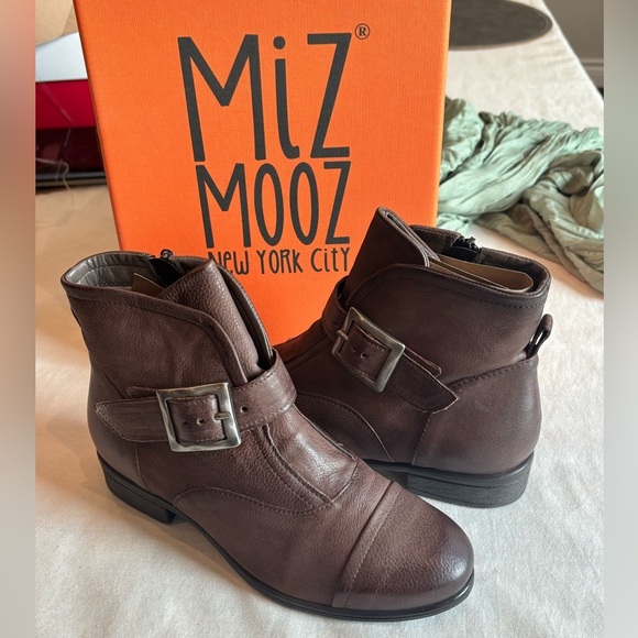 Miz Mooz Espresso Brown Boots • Leather Ankle Booties • Buckle Boots • Leather - Picture 1 of 4